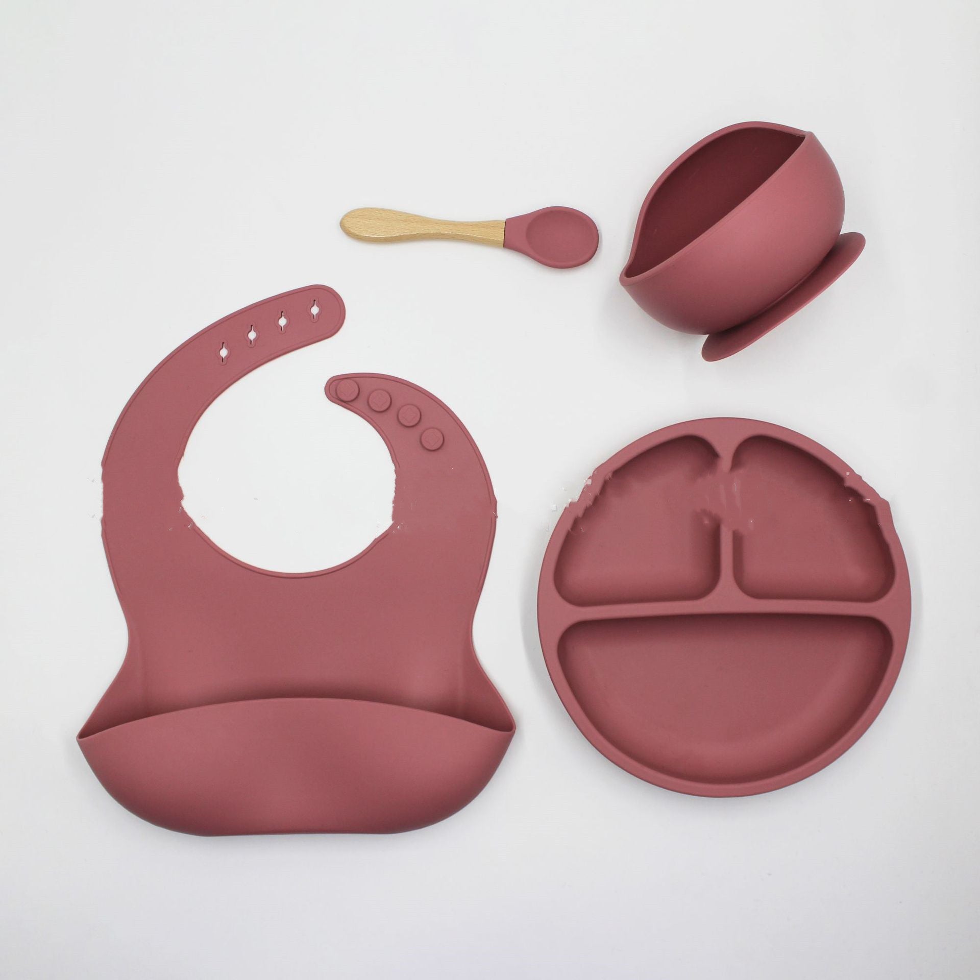 Bib Dinner Plate Spoon Bowl 4 Piece Set Silicone Baby Bowl Bib Plate