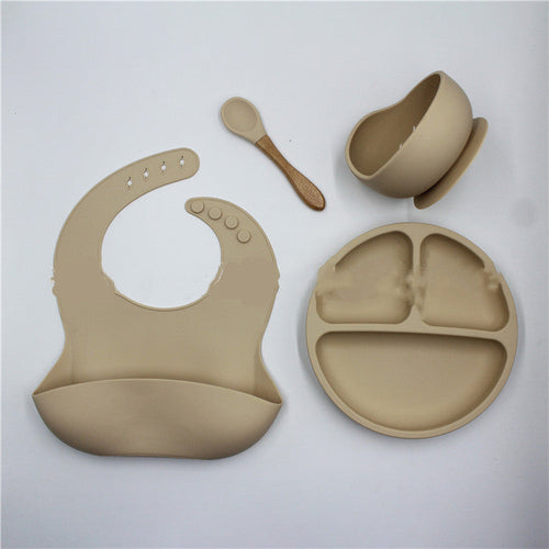 Bib Dinner Plate Spoon Bowl 4 Piece Set Silicone Baby Bowl Bib Plate